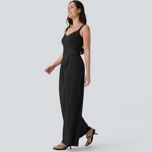 NWT HALARA Black Sleeveless Wide-leg Jumpsuit With Crisscross Waist - Size L/g